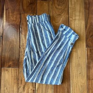 blue and while striped SO pants